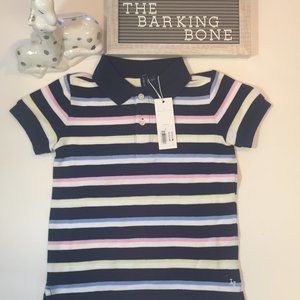 ✨STRIPED J&J PIQUE POLO NAVY W/ LIGHT COLORS SZ 3✨